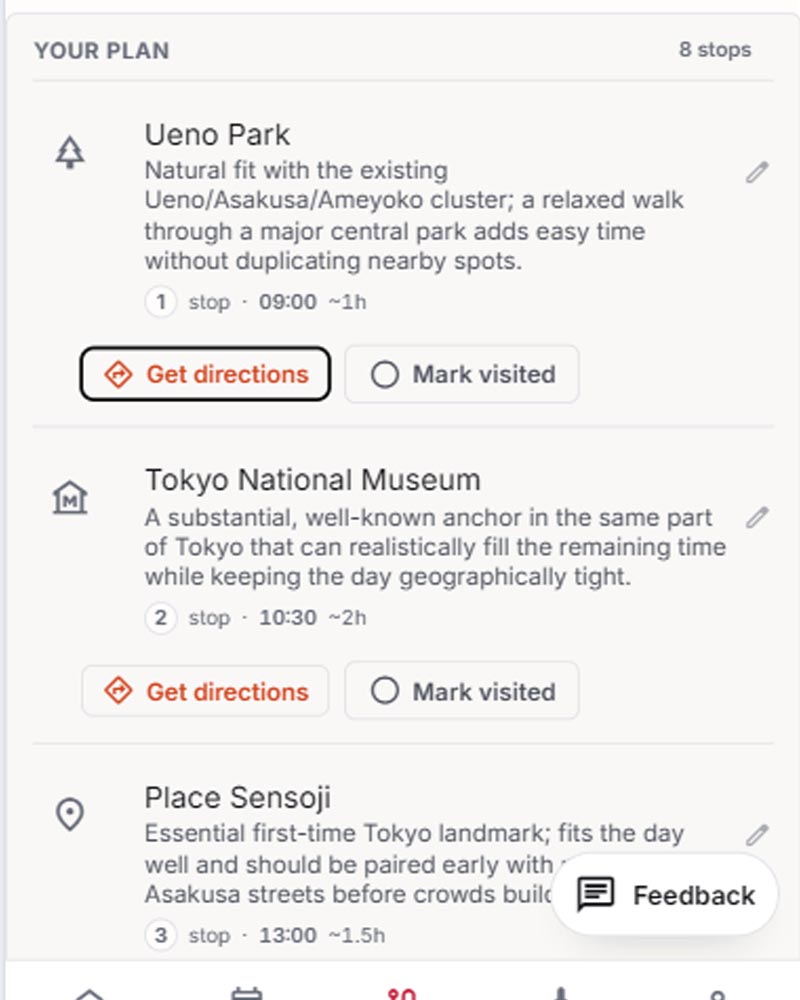 Dayworthy handing off a stop to a maps app for directions.