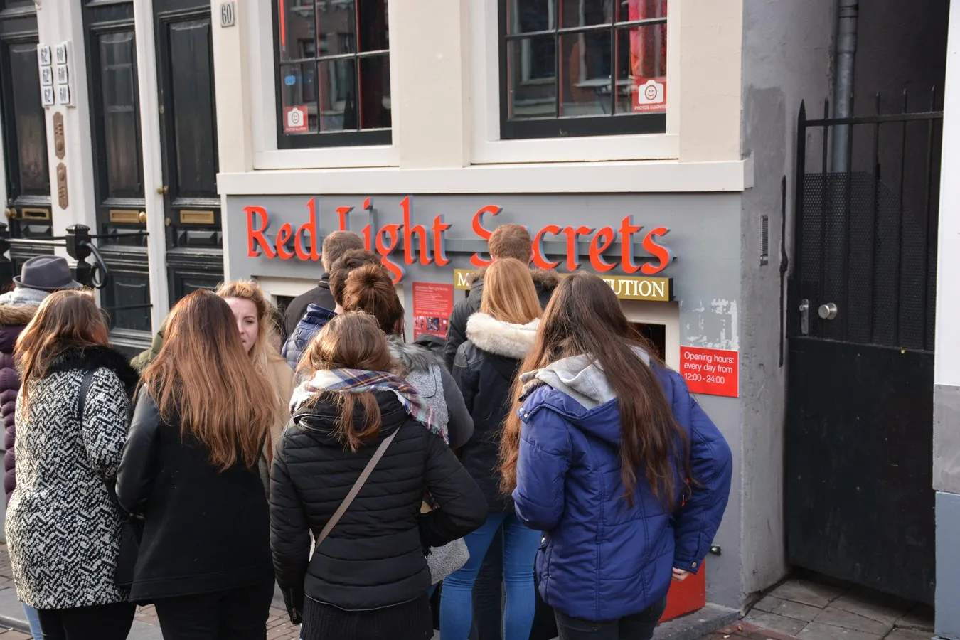A street scene near Red Light Secrets Museum in Amsterdam