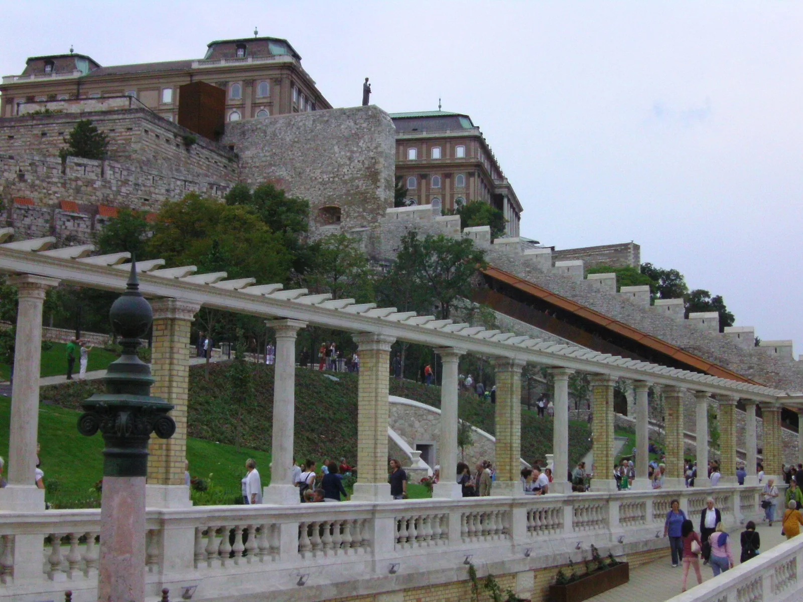 The colonnade and ramparts of the Castle Garden Bazaar below the Buda Castle hill
