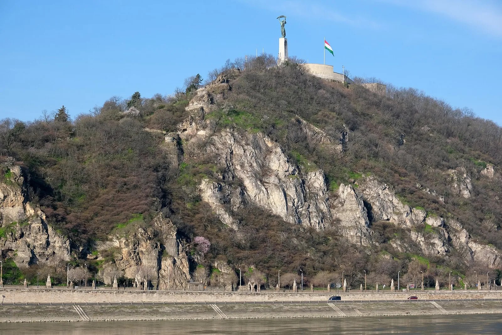 Gellért Hill with the Liberty Statue on its summit, seen across the Danube