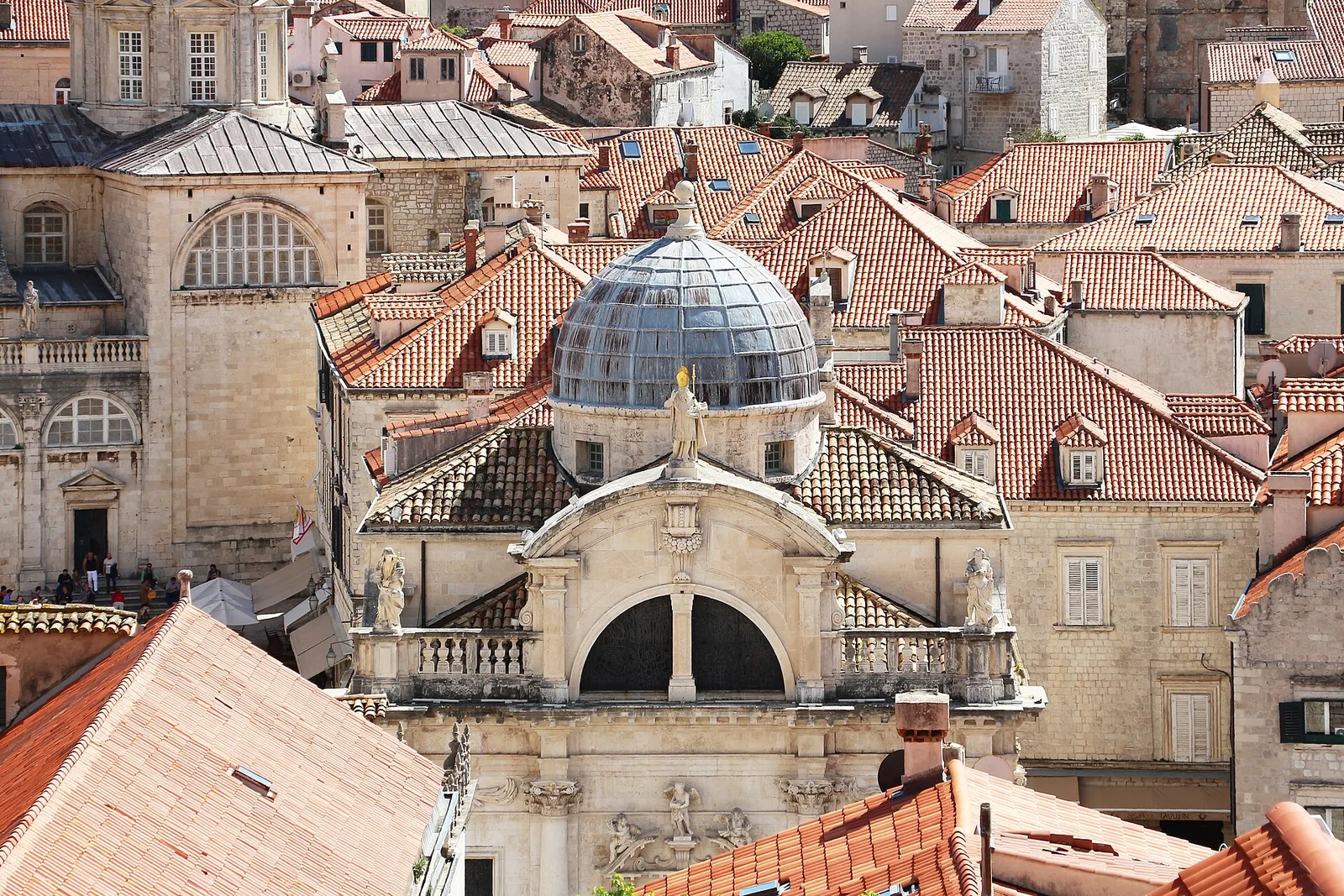 The domed Church of Saint Blaise among the red tile roofs of the Old Town