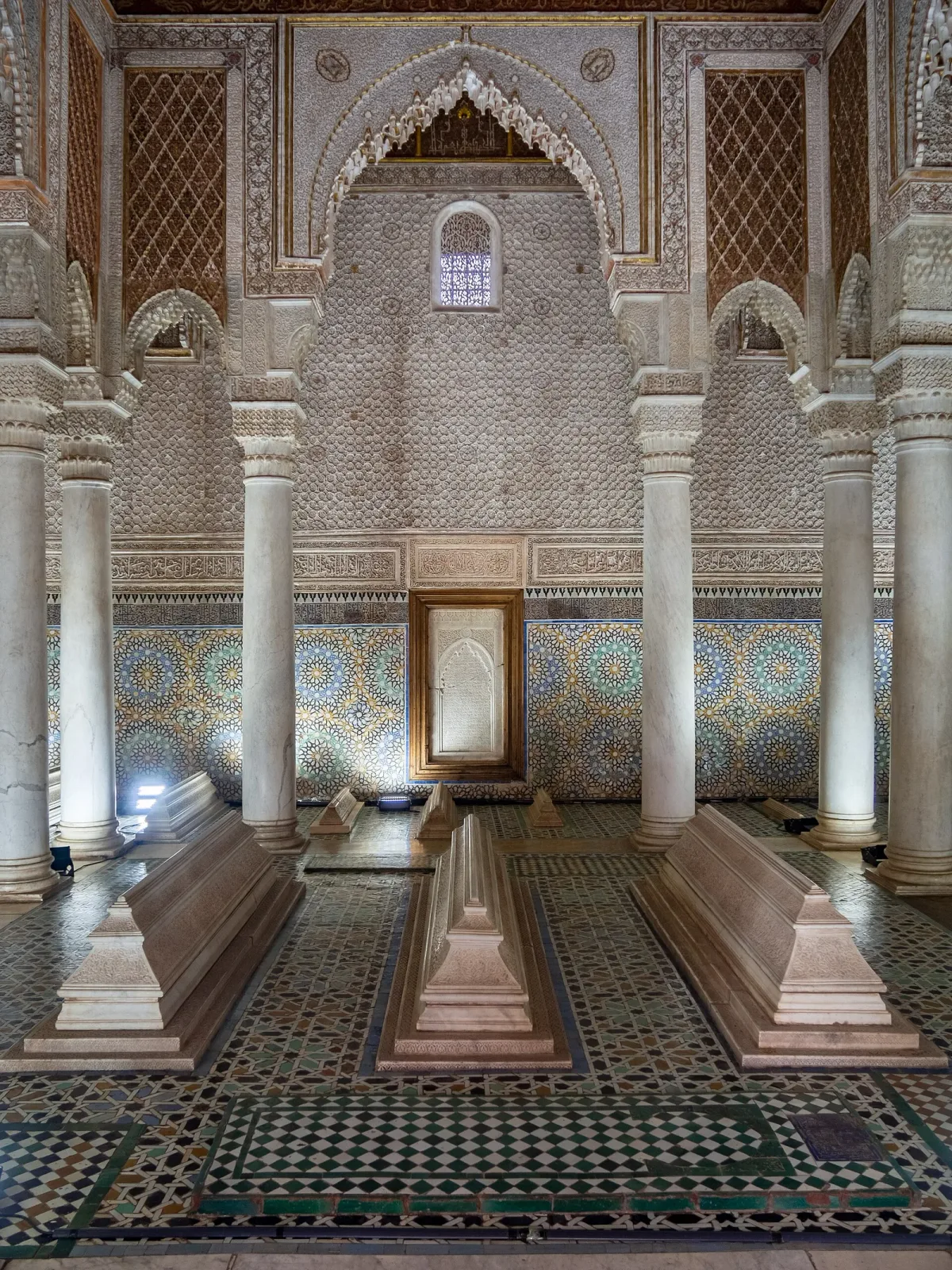 Decorated chamber at the Saadian Tombs in Marrakech