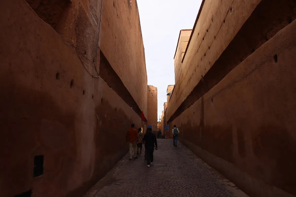 Ruins and courtyard walls at El Badi Palace in Marrakech