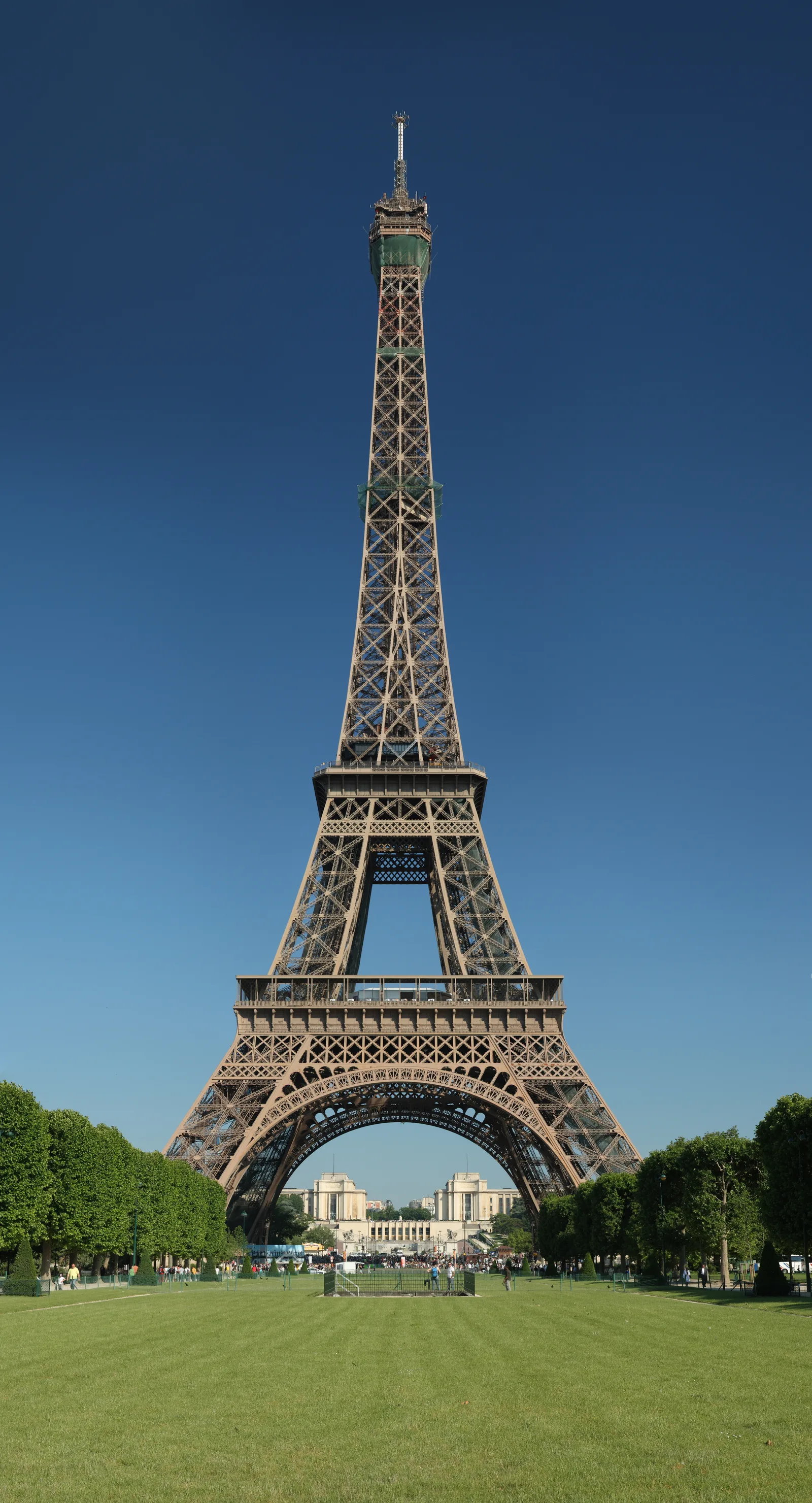 The Eiffel Tower rising above the Champ de Mars in Paris