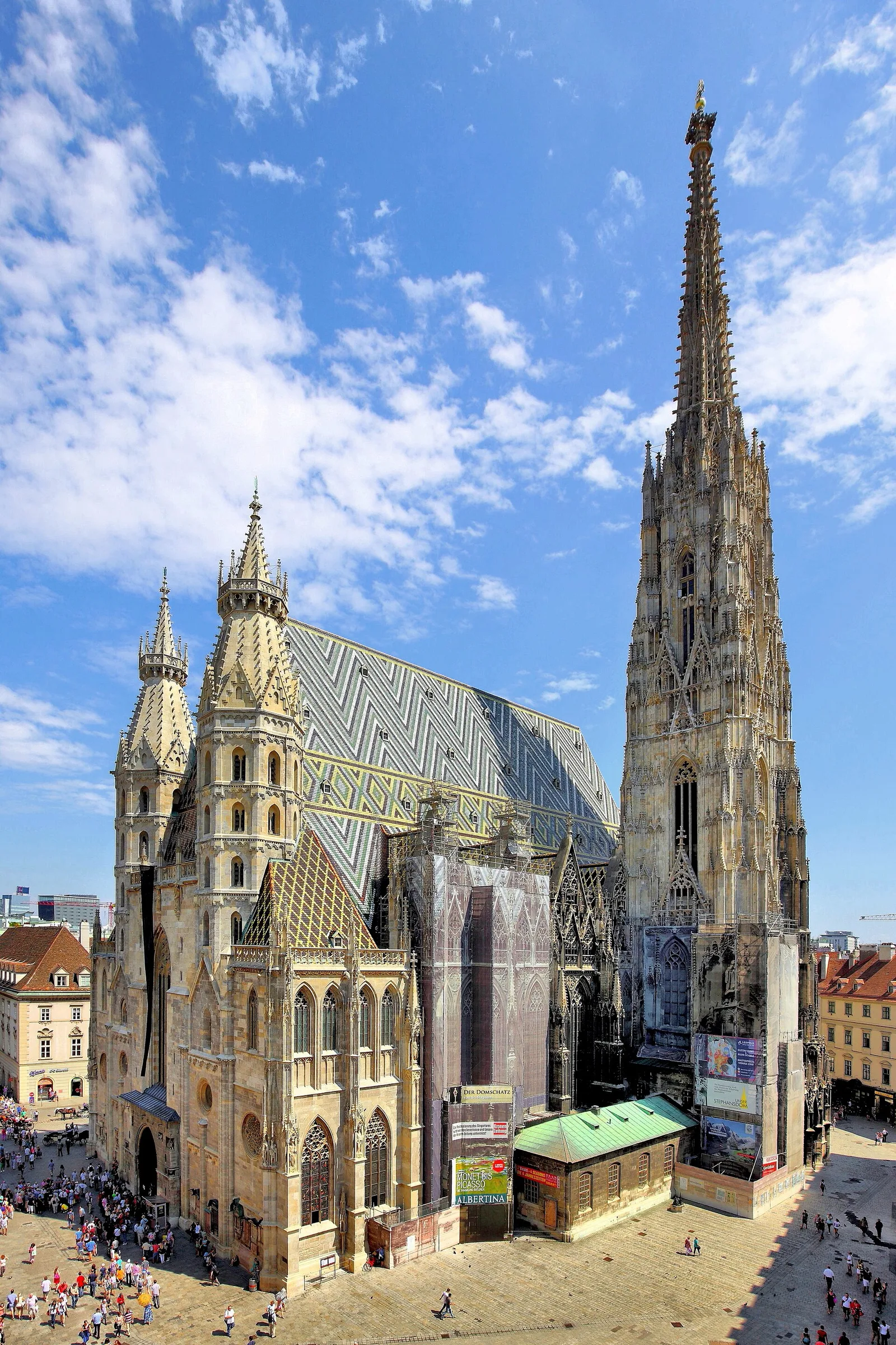 St. Stephen's Cathedral's Gothic tower and tiled roof in central Vienna